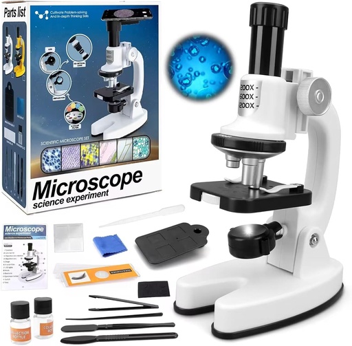 Microscoape deAO pentru începători, set de jucării științifice pentru începători pentru copii și studenți, pentru dezvoltare și învățare timpurie, LED, alb