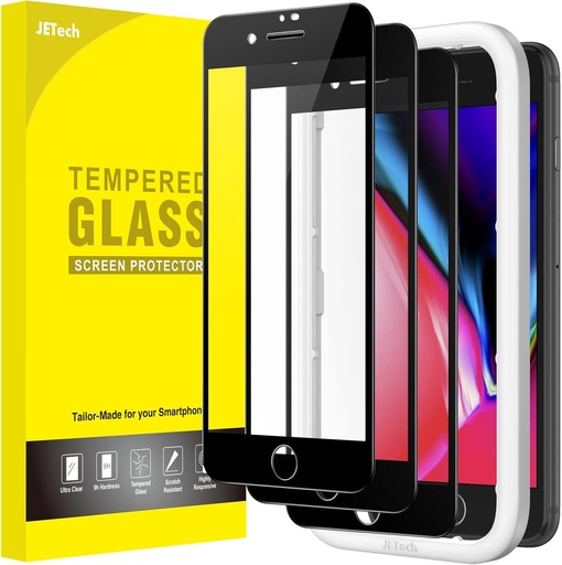 Protector de ecran JETech cu acoperire completa pentru iPhone SE 3 (2022)/SE 2 (2020)/8/7 4,7 inchi, sticla securizata cu cadru de instalare usoara, HD transparent, pachet de 3 (negru)