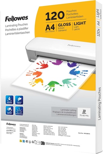 Pachet Fellowes de 120 de pungi de laminat A4, finisaj lucios, 120 de conturi - Potrivit pentru fotografii și postere - Exclusiv Amazon