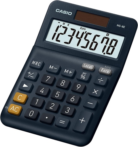 Calculator desktop Casio MS-8E, 8 cifre, conversie valutară, picioare de cauciuc, 2974894cheie de corecție rapidă, funcționare solară/baterie, argintiu