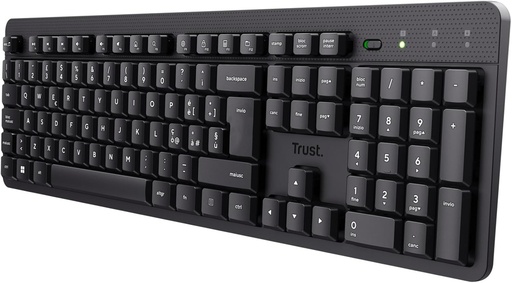 Tastatura wireless silentioasa Trust Ody II, aspect italian QWERTY, taste cu profil redus, rezistente la scurgeri, receptor USB de 2,4 GHz, tastatura wireless pentru computer, tastatura pentru laptop, Mac - negru