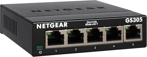 Switch NETGEAR GS305 LAN Switch de rețea cu 5 porturi (Plug-and-Play Gigabit Switch LAN Splitter, distribuitor LAN, Ethernet Hub fără ventilator, carcasă metalică robustă), negru