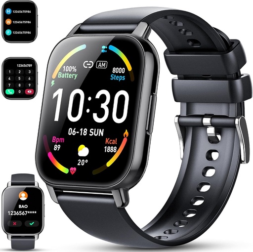 Hoxe ceas inteligent pentru barbati, femei, raspunsuri/apeluri, ceas de fitness cu ecran tactil HD de 1,85 inchi, cu monitorizare ritm cardiac, 112 moduri de sport, pedometru, rezistent la apa IP68