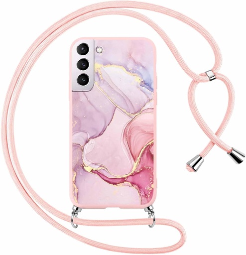 ZhuoFan Husa cu lant pentru telefon mobil pentru Samsung Galaxy S21 5G Husa cu curea, husa de protectie estetica cu motiv de marmura roz cu cablu pentru agatat, husa cu snur de colier din silicon TPU moale, rezistenta la socuri