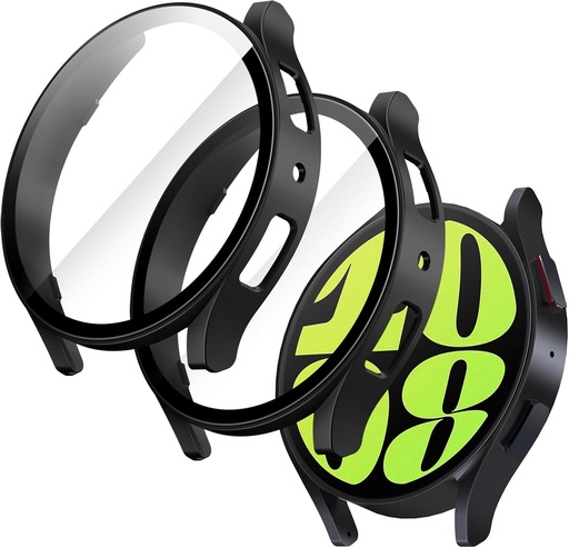 Protector de ecran JETech compatibil cu Samsung Galaxy Watch 6 44mm, carcasa de protectie intreaga, folie din sticla securizata de inalta sensibilitate incorporata, pachet de 2 (negru)