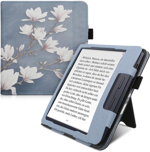 Husa e-reader kwmobile compatibila cu Kobo Libra H2O - Husa de protectie Taupe-Alb-Albastru-Gri