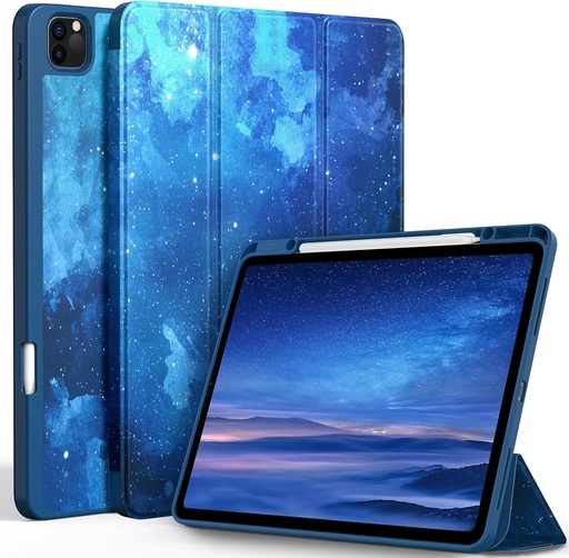Husa EasyAcc compatibila cu iPad Pro 12,9 inchi 6/5/4/a treia generatie (model 2022/2021/2020/2018) cu suport pentru stilou, husa din spate flexibila din TPU cu functie de suport - cerul instelat albastru