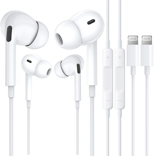 Pachet de 2 casti iPhone cu cablu [certificat MFi] Casti intraauriculare Casti cu sunet HiFi izolator Lightning Connector Casti cu microfon pentru iPhone 14/13/12/11/XR/XS Max/8 Suporta toate iOS