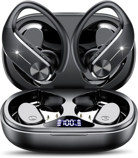 Casti wireless hadbleng, Bluetooth 5.3 Sport in-ear, cu 48 de ore de redare, afisaj LED, IPX7 impermeabil, casti incorporate cu 4 microfoane pentru fitness, lucru