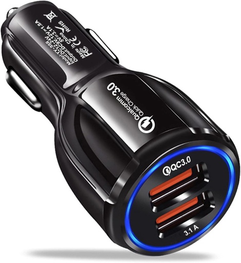 HORJOR Adaptor USB Auto, 2 Porturi USB 3.0 Brichetă Auto Încărcător Telefon 30W 5A Încărcare Rapidă Compatibil cu iPhone Samsung Galaxy iPad Huawei - BK-348, Negru