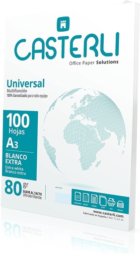 Casterli - 81018 Folios A3, 100 Foi Albe. Dimensiune A3, hartie de 80 g/m², extra alba, hartie multifunctionala pentru imprimante A3 (A3, 100 de coli)