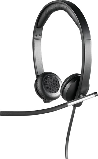Casti Logitech H650e cu microfon, casti stereo, anulare a zgomotului, comenzi pentru volum si sunet in cablu, indicator LED, port USB, PC/Mac/laptop - negru