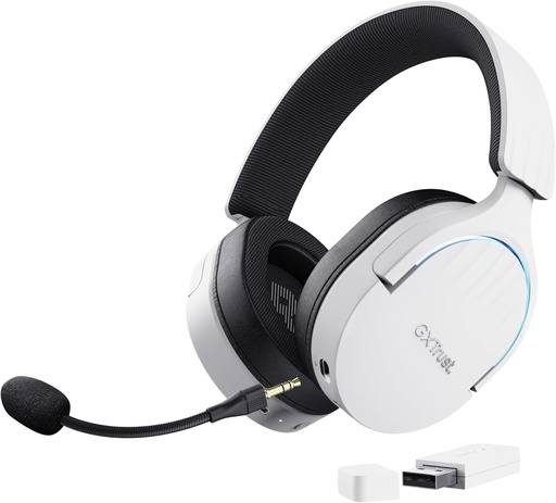 Trust Gaming GXT 491W Fayzo Cuffie Gaming Wireless Bluetooth + 2.4 GHz, Audio Surround 7.1, Batterie da 22 Ore, 35% Plastica Riciclata, RGB Cuffie Bluetooth Over Ear PC PS5 PS4 Switch - Bianco