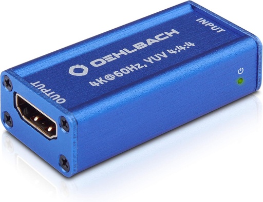 Repetitor Oehlbach UltraHD (amplificator de semnal HDMI pentru semnale Ultra HD, HDR, Dolby Vision 4K cu 60 Hz, HDCP 2.2) - albastru cobalt