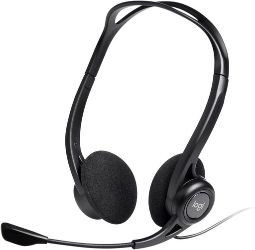 Casti Logitech 960, casti stereo, microfon reglabil cu anulare a zgomotului, control integrat al volumului, sunet, port USB, cablu de 2,4 m, PC/Mac/laptop - negru