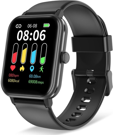 Ceas inteligent Blackview pentru femei barbati, R3max 1,69 inchi HD cu ecran tactil color, ceas de fitness, masurare temperaturii/monitorizare SpO2/monitor ritm cardiac/monitor de fitness, ceas sport pentru Android IOS - negru