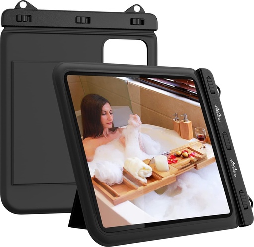 Husa impermeabila pentru tableta MoKo cu suport, compatibila cu iPad 9, iPad Air 5/4/3/2, iPad Pro 11, iPad 10.2, Galaxy Tab S6/S7, Tab A 10.1, Tab S 10.5, Fire HD 10, pana la 12 inchi - negru