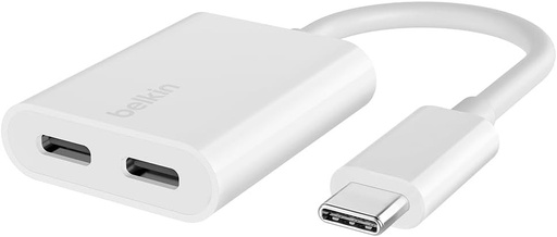 Belkin RockStar USB-C Audio + Adaptor de incarcare (Adaptor audio cu alimentare USB-C de 60 W, pentru iPhone 15, iPad, Galaxy, Note, Google Pixel, LG, Sony Xperia, OnePlus, etc., alb)