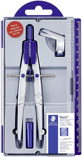 Staedtler Noris 550, Busola de precizie pentru scoala, cu reglare rapida si micrometrica, Ideal pentru scoala si facultate, Husa cu adaptor universal, 550 01