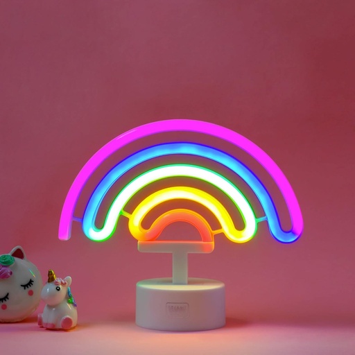 Legami - Lampă LED cu efect Neon, It's a Sign, H 19 cm, Motiv Curcubeu, Sursă dublă, Cablu USB (inclus) sau Baterii (Nu sunt incluse), Lampă de masă, Lumină multicoloră