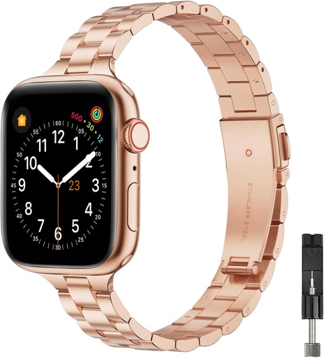 GEARYOU Curea metalica compatibila cu cureaua Apple Watch 40mm 38mm 41mm 42mm (Seria 10), Curea subtire din otel inoxidabil compatibila cu iWatch Series 10/9/8/7/6/5/4/3/2/1, SE (38mm 40mm 41mm Rose Gold)