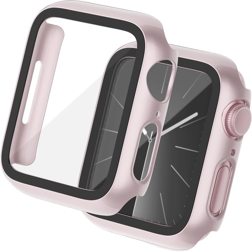 Tuocal 2 pachete de huse rigide compatibile cu Apple Watch Series 9 Series 8 Series 7 41 mm HD PC Protectie de acoperire completa cu husa de protectie pentru ecran Carcasa de protectie din sticla pentru iWatch 41 mm, roz