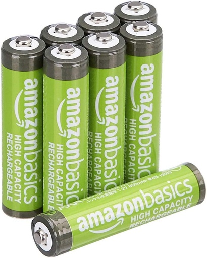 Baterii reîncărcabile AAA Amazon Basics, capacitate mare, 850 mAh, preîncărcate, NiMH, pachet de 8