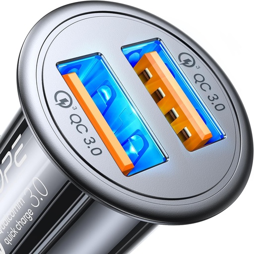 AINOPE Adaptor pentru brichetă USB [Dual QC3.0] Încărcător 45W/6A pentru mașină Mini încărcător USB din aliaj metalic pentru mașină Încărcare rapidă compatibil cu iPhone 15/14/13/12/11/XS, Note 9/Galaxy S10/S9, iPad