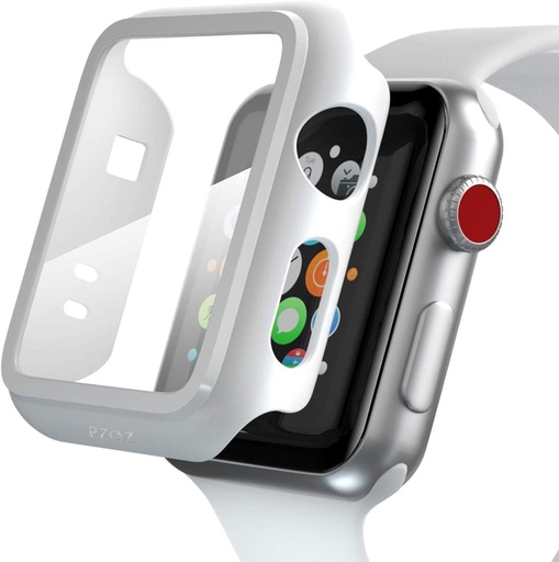 Husa PZOZ compatibila cu Apple Watch Series 3/2 cu protector de ecran PET, husa de protectie iWatch foarte puternica pentru PC, accesorii potrivite pentru Apple Watch Series 3/2 (42 mm, alb)