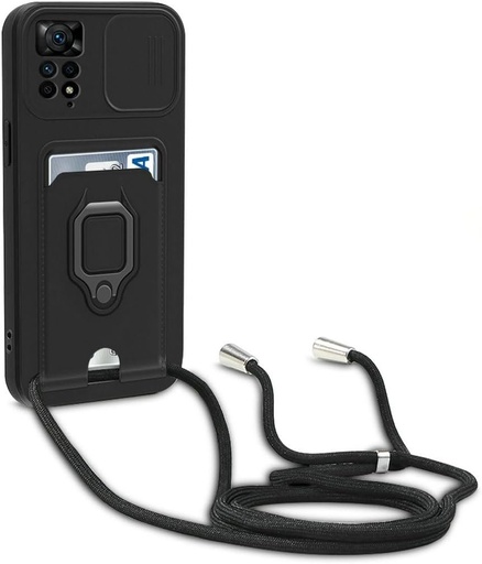 Husa Dllatui compatibila cu Xiaomi Redmi Note 12 Pro 4G, husa cu cureaua pentru gat, husa glisabila de protectie pentru camera, suport, sloturi pentru carduri, husa din silicon (negru)