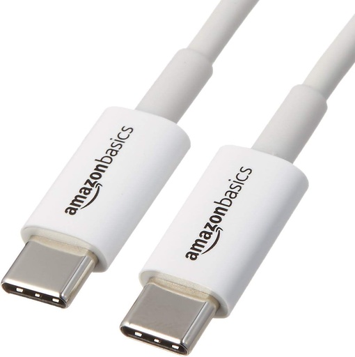 Cablu USB 2.0 USB-C la USB-C Amazon Basics, 0,9 m, compatibil cu laptop, alb