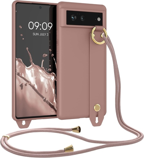 Husa kwmobile compatibila cu Google Pixel 6 - Husa TPU cu snur de colier si curea pentru suport pentru degete - trandafir de iarna