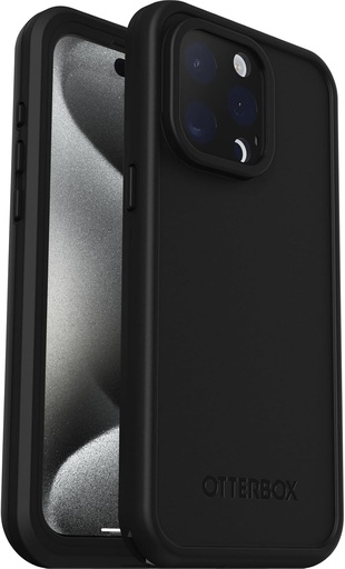 Husă OtterBox Fre pentru iPhone 15 Pro Max pentru MagSafe, rezistentă la apă (IP68), protecție cu protector de ecran încorporat, fabricată durabil, rezistă de 5 ori mai multe căderi decât standardul militar, negru