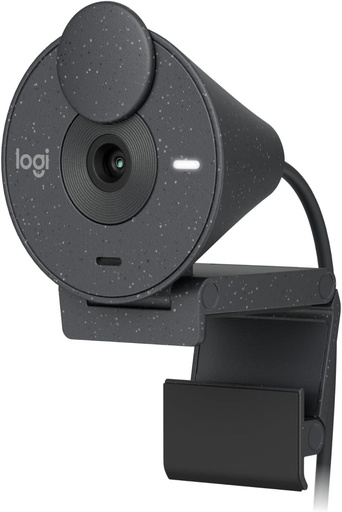 Camera web Logitech Brio 300 Full HD cu ecran de confidentialitate, microfon cu anulare a zgomotului, USB-C, certificat pentru zoom, Microsoft Teams, Google Meet, Streaming, corectie automata a luminii - grafit
