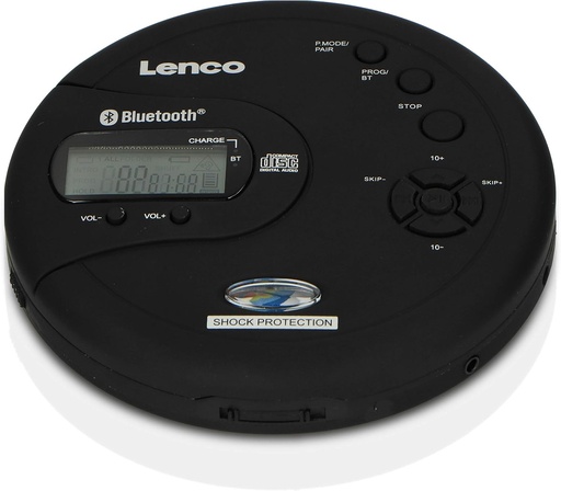 Lenco CD-300 - CD Player portabil Walkman - Discman Bluetooth - CD Walkman - Functie MP3 - Antisoc - Baterie 2 x 2000mAh - Casti - Cablu de incarcare Micro USB - Negru