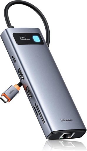 Stație de andocare Baseus 9 în 1 USB C 4K@120Hz, 2 monitoare duale HDMI USB C Hub, Ethernet 1000Mbp, PD 100W, cititor de carduri TF/SD, USB 3.0, Adaptor multiport pentru MacBook/Dell/HP/Surface/Lenovo și altele PC