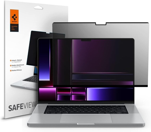 Filtru de confidentialitate magnetic Spigen SafeView pentru MacBook Pro 16 inch (M4 Pro / M4 Pro Max / M3 Series / M2 Series / M1 Series), filtru de confidentialitate, anti-amprenta
