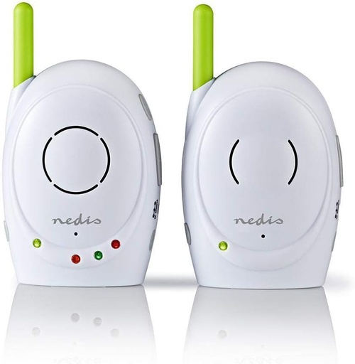 Nedis Audio Baby Monitor - Monitoare wireless pentru bebelusi cu vorbire in doua sensuri si raza de actiune de 300 m - Set de 2 - Verde/Alb