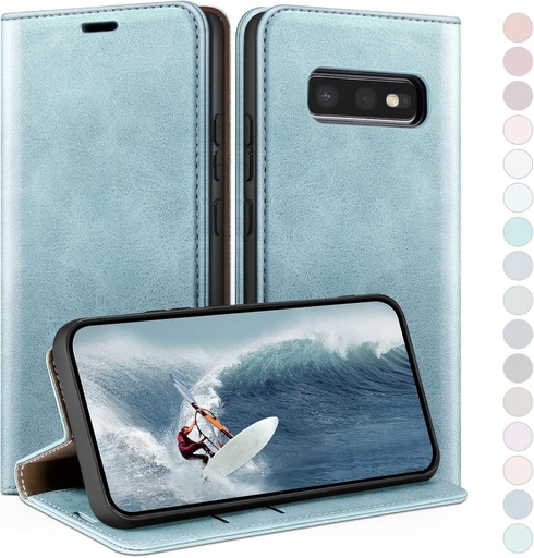 HUOUH Husa pentru Samsung Galaxy S10E cu blocare RFID Husa din piele premium, sloturi pentru card, husa, husa pentru Samsung S10E portofel Teal