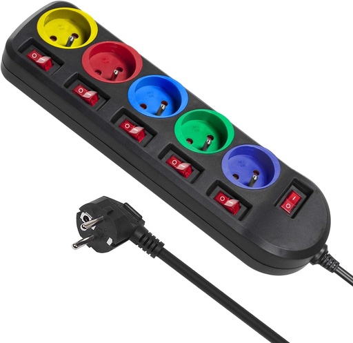 Maclean MCE204M Prelungitor cablu de alimentare 5 prize cu întrerupătoare 250VAC/10A 1.5m Multicolor