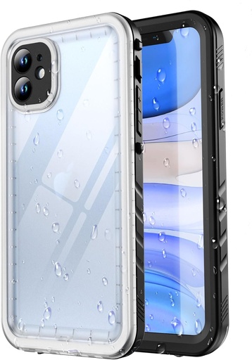 Husa rezistenta la apa SPORTLINK pentru iPhone 11 - 360 de grade, rezistenta la socuri, militara, transparenta, dura [IP68 impermeabila/impermeabila] rezistenta la praf [cu camera+protectie ecran] - neagra/transparenta