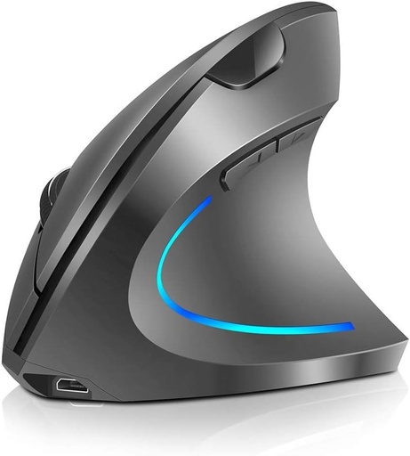 Mouse vertical wireless WREWING de 2,4 GHz pentru utilizatori dreptaci - Ergonomic - Reincarcabil - Cu 4 DPI reglabili 800/1200/1600/2400 - 6 butoane - Compatibil cu PC, Desktop, Mac - Gri