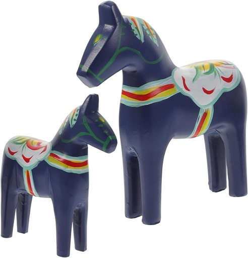 VILLCASE 1 pereche Statuie Sculptură Decor Cal, Cal Dala Suedez din Lemn, Decor de birou de succes, Decorare Statuie Vintage Cal de colorat pictat manual pentru birou, desktop (albastru)
