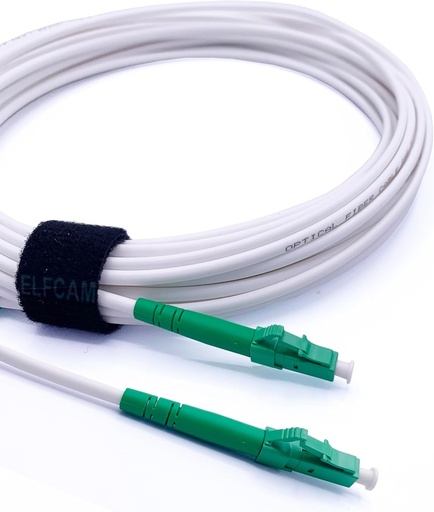 Elfcam(R) - Cablu fibra optica LC/APC la conector LC/APC, cablu patch simplex 9/125μm, cablu fibra optica LSZH, alb, 15 metri