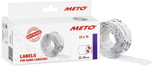 Etichete Meto pentru mașină de etichetat manuală, ref. 9506159 (22 x 16 mm, 2 linii, 6000 etichete, adeziv permanent, pentru dispozitive Meto, Contact, Sato, Avery, Tovel, Samark etc.) 6 role, hârtie