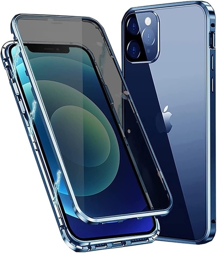 Husa SIMao Anti-Peep pentru iPhone 13 Husa Anti-Spy Protectie la 360 de grade Husa cu absorbtie magnetica Cadru metalic Protectie intimitate Husa din sticla securizata Protectie Anti-Peep,Albastru