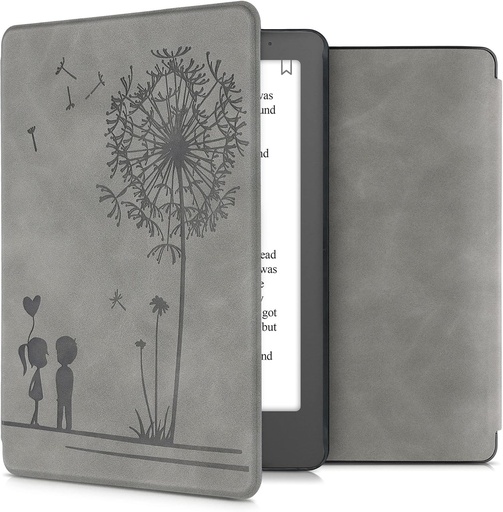 Husa kwmobile compatibila cu Kobo Aura Edition 2 - Husa din piele artificiala - Dandelion Love Grey