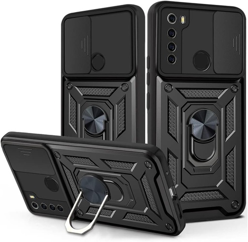 Husa DESSEN pentru Xiaomi Redmi Note 8 2021, husa moale din silicon TPU/PC si husa pentru lentile, husa cu suport magnetic cu inel rotativ la 360 de grade. Negru