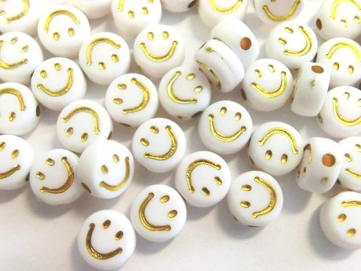 Smiley Happy Beads Laughing Face Mix 7 mm Set de margele pentru filet (200 Happy Beads White Gold #24)