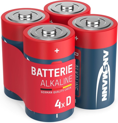 Baterii alcaline ANSMANN Mono D LR20 1.5V, 4 bucati, de lunga durata si etanse, ideale pentru radio, modelism, lanterne LED, jucarii